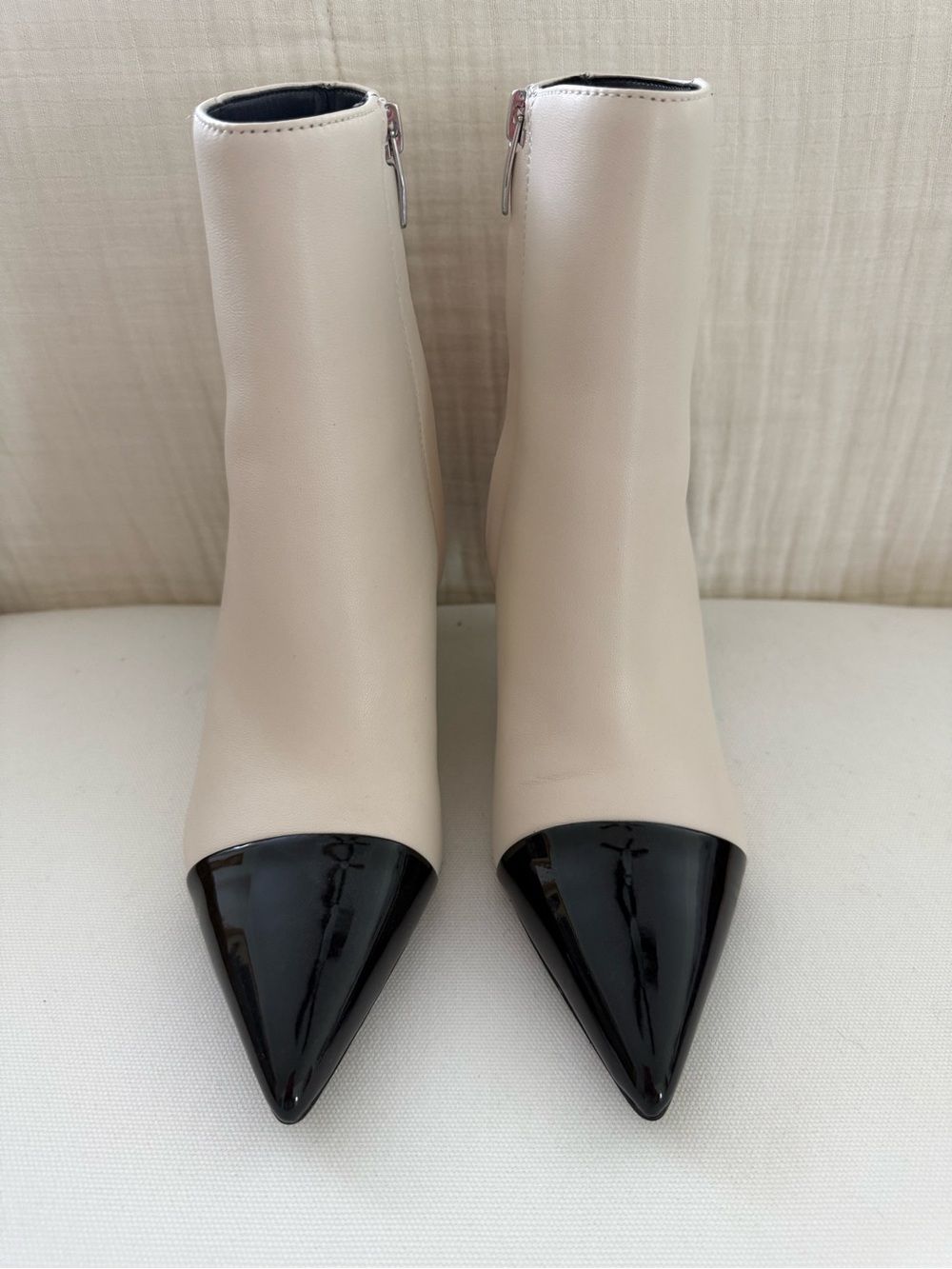 Nine West Two-Tone Pointed Toe Ankle Boots in Cream and Black